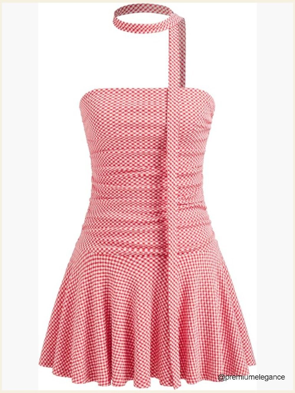 Gingham Ruched Mini Tube Dress with Scarf Bandeau